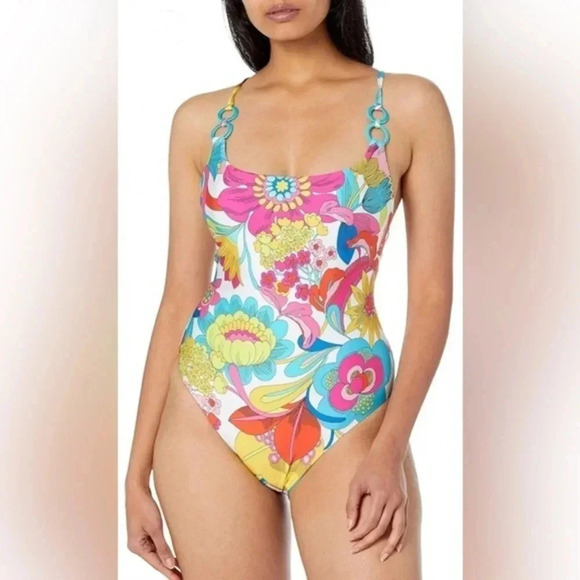🆕 Trina Turk Women's Standard Fontaine High Cut One Piece Bathing Swimsuit - Picture 2 of 10